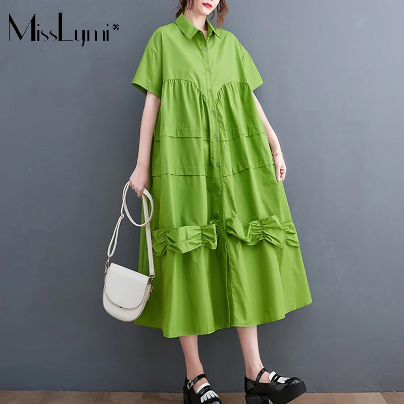 Large Size 2022 Summer New Women Fashion Casual Loose Shirt Dress Ruffle Patchwork Single Breasted Short Sleeve Mid Long Dress
Large Size 2022 Summer New Women Fashion Casual Loose Shirt Dress Ruffle Patchwork Single Breasted Short Sleeve Mid Long Dress