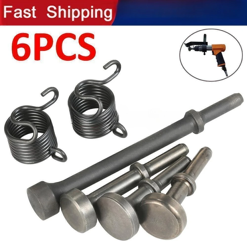 6Pcs Smoothing Pneumatic Air Hammer Pneumatic Chisel Bits w/ Spring Tools Kit