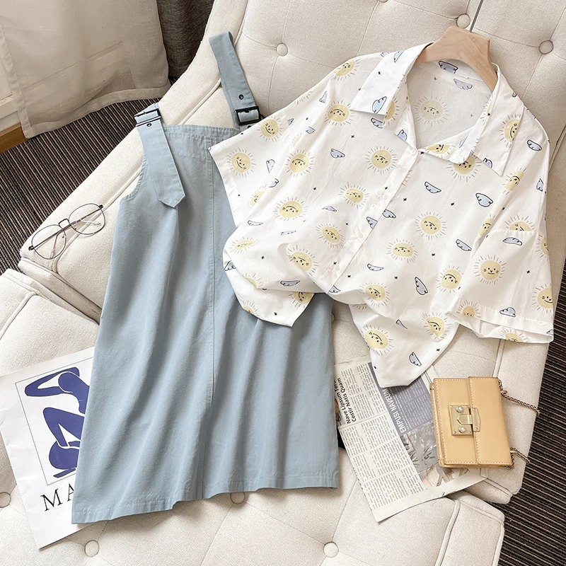 Women Summer Fashion Two Pieces Set Floral Print Shirt Top And Strap Sleeveless Dress Suit Female High Street Casual Clothing
Women Summer Fashion Two Pieces Set Floral Print Shirt Top And Strap Sleeveless Dress Suit Female High Street Casual Clothing