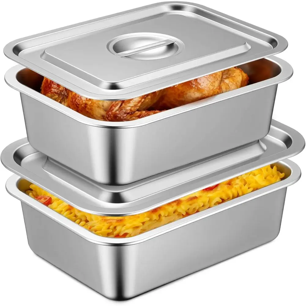 2 Pack 4 Inch Extra Deep Lasagna Bg Pan with Lid, 11"x14.2" 7.4qt & 8.6"x12.5" 4qt Recular Large StainlSteel Nonstick Lasagna Ro
2 Pack 4 Inch Extra Deep Lasagna Bg Pan with Lid, 11"x14.2" 7.4qt & 8.6"x12.5" 4qt Recular Large StainlSteel Nonstick Lasagna Ro