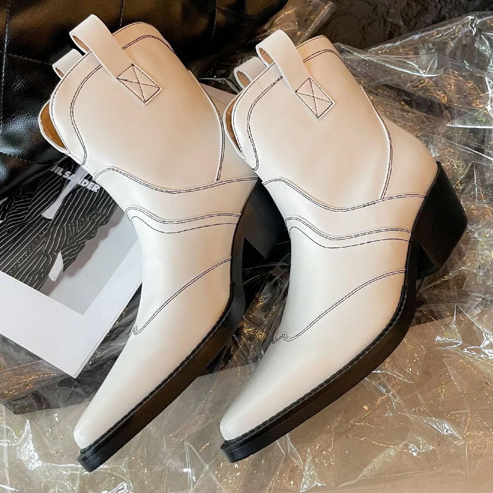 Women's genuine leather 4.5cm thick med heel pointed toe slip-on autumn ankle boots high quality female western short boots shoe
Women's genuine leather 4.5cm thick med heel pointed toe slip-on autumn ankle boots high quality female western short boots shoe
