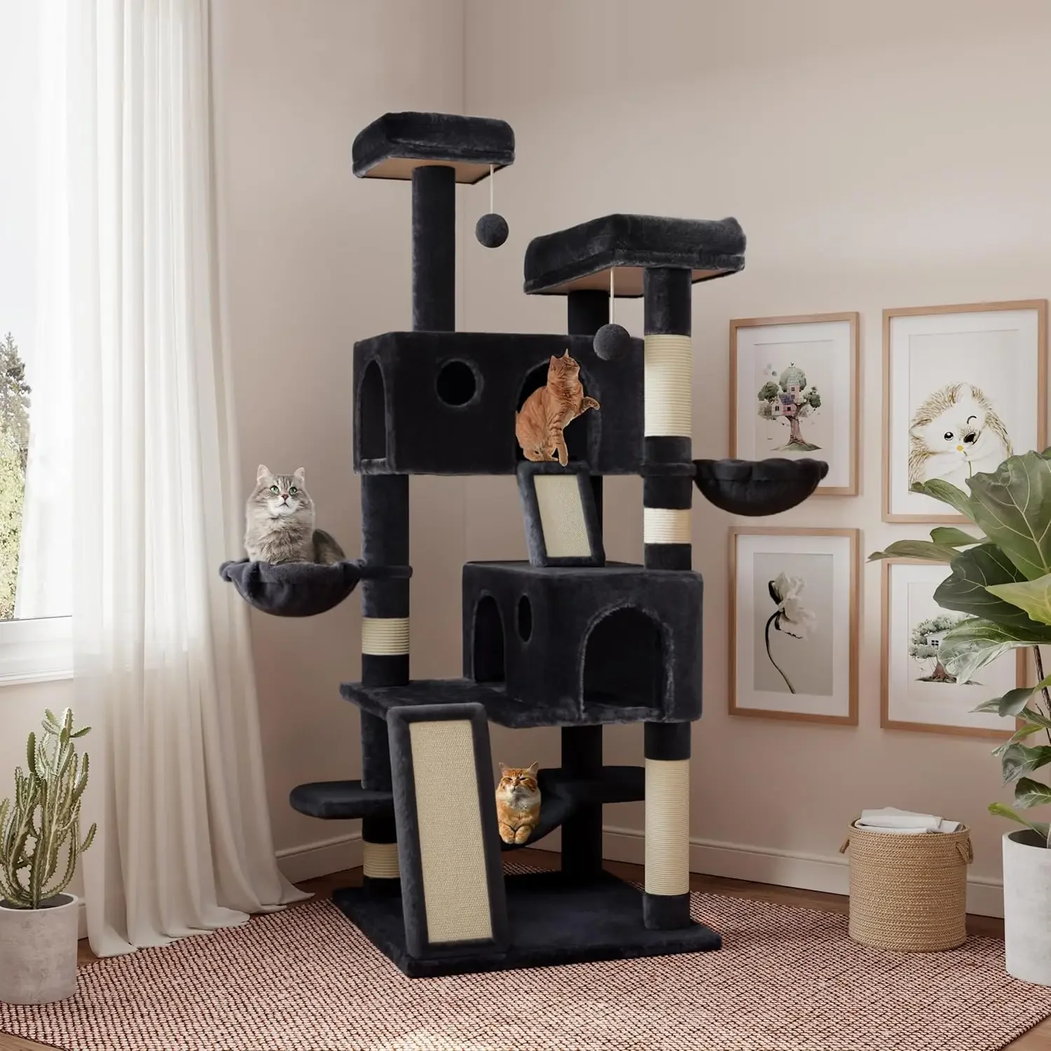 65in Larger Cat Tree Tower Condo for Indoor Kitties/Multi-Level Furniture Activity Center with Wide Base/Cozy Plush Cat Perches/
65in Larger Cat Tree Tower Condo for Indoor Kitties/Multi-Level Furniture Activity Center with Wide Base/Cozy Plush Cat Perches/