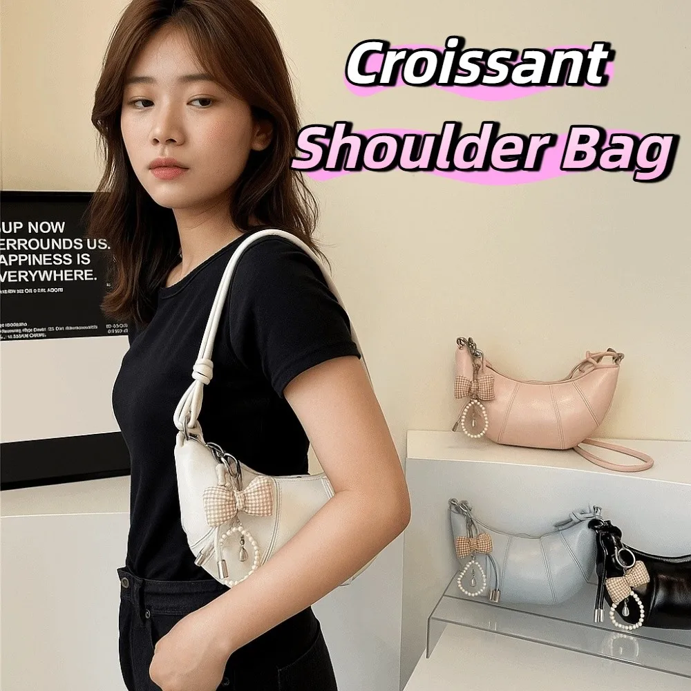 Elegant Croissant Shoulder Bag PU Leather Bowknot Pearl Pendant Underarm Dumpling Bag Solid Color Korean Style Crossbody Bag
Elegant Croissant Shoulder Bag PU Leather Bowknot Pearl Pendant Underarm Dumpling Bag Solid Color Korean Style Crossbody Bag