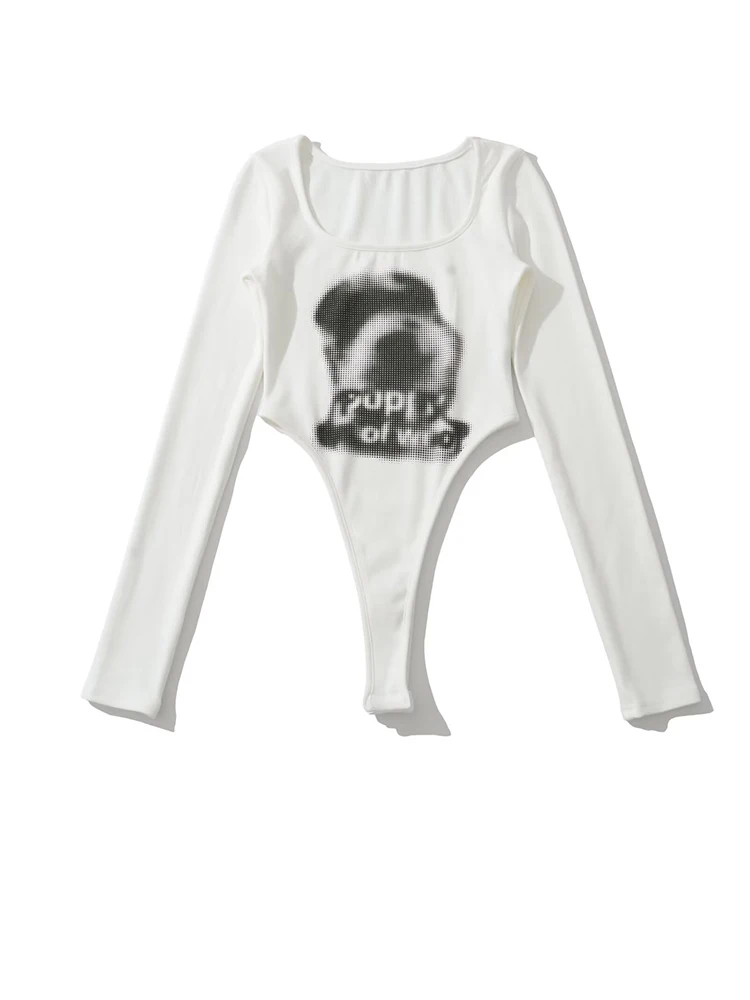 Женские сексуальные боди с U-образным вырезом и высоким разрезом с принтом, эластичные тонкие трикотажные топы в рубчик с длинными рукавами, комбинезоны 
Женские сексуальные боди с U-образным вырезом и высоким разрезом с принтом, эластичные тонкие трикотажные топы в рубчик с длинными рукавами, комбинезоны