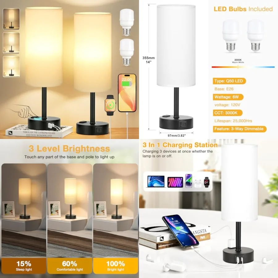 White Bedroom Lamps Set of 2-3 Way Dimmable Touch Table Lamps with USB C and A Ports, Bedside Lamps for Nightstand with AC Outl
White Bedroom Lamps Set of 2-3 Way Dimmable Touch Table Lamps with USB C and A Ports, Bedside Lamps for Nightstand with AC Outl