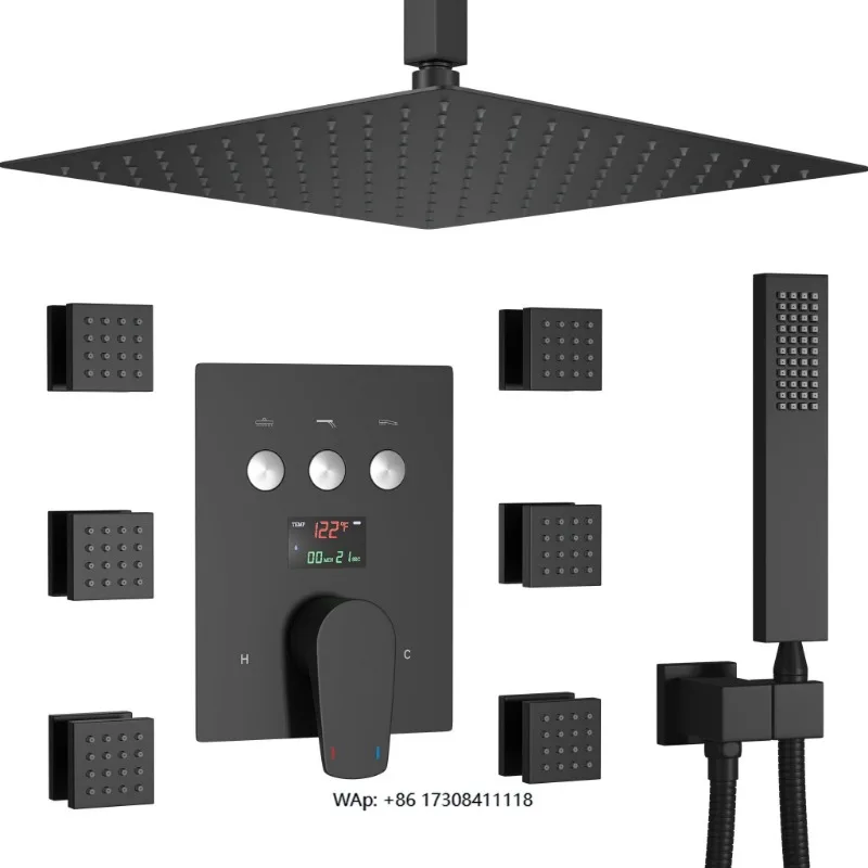 12-Inch Digital Display Smart Shower Unit Matte Black Shower Combination System with Massage Body Jet and High Pressure Hand Sho
12-Inch Digital Display Smart Shower Unit Matte Black Shower Combination System with Massage Body Jet and High Pressure Hand Sho