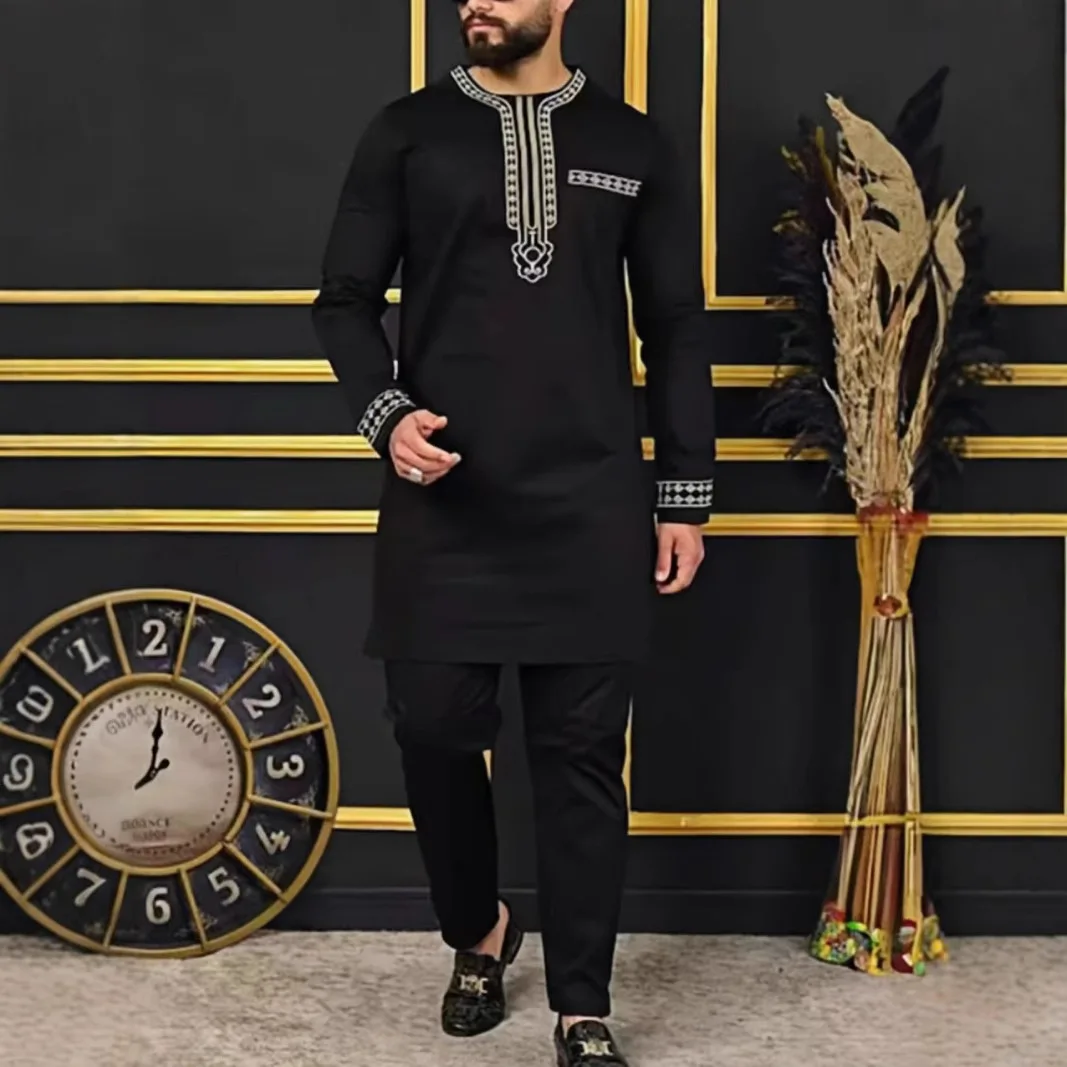 Sets Men Pullover Tops O Neck Shirts Two Pieces Mid Waist Embroidery Spliced Ankle Length Pants Loose Casual Pockets Spring
Sets Men Pullover Tops O Neck Shirts Two Pieces Mid Waist Embroidery Spliced Ankle Length Pants Loose Casual Pockets Spring