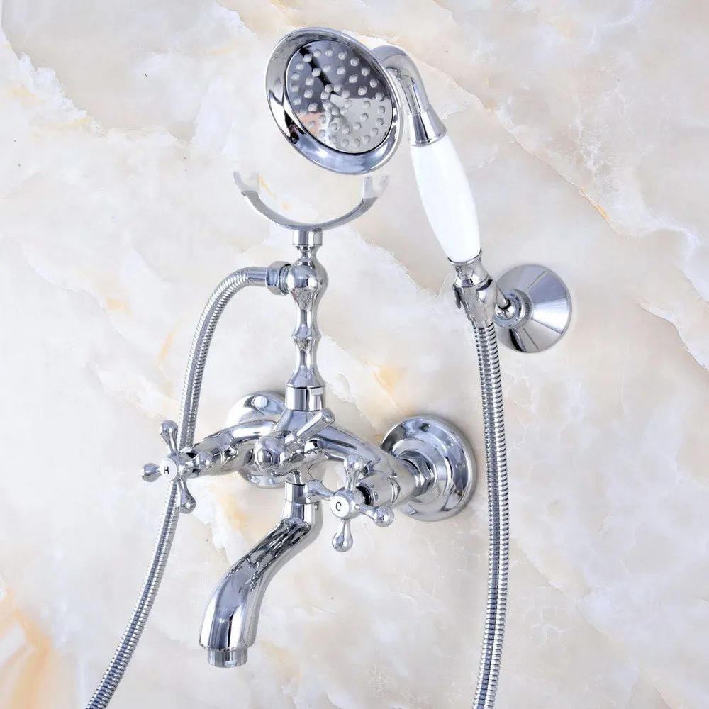 Chrome Brass Double Handle Wall Mounted Bathroom Tub Faucet Set with 150CM Hand Held Shower Spray Mixer Tap 2na766
Chrome Brass Double Handle Wall Mounted Bathroom Tub Faucet Set with 150CM Hand Held Shower Spray Mixer Tap 2na766