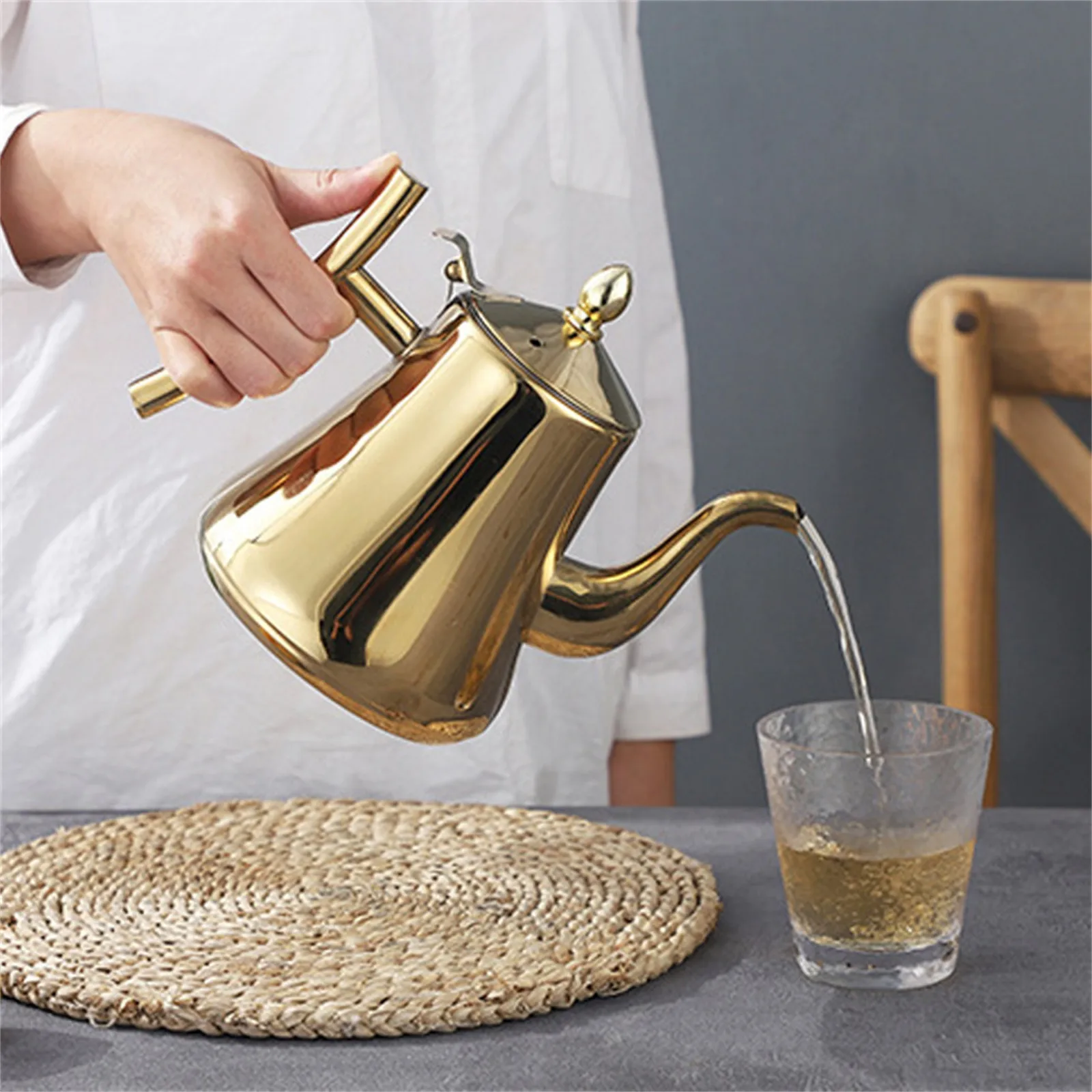 1L Large Capacity Stainless Steel Tea Kettle Removable Infuser for Loose Flower Tea Coffee Stovetop Safe Water Kettle Fast Heat
1L Large Capacity Stainless Steel Tea Kettle Removable Infuser for Loose Flower Tea Coffee Stovetop Safe Water Kettle Fast Heat