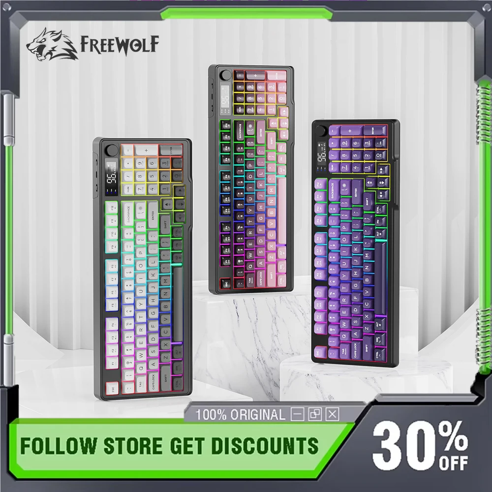 Клавиатура FreeWolf M96, беспроводная Bluetooth, двухрежимная, эргономичная, 96 клавиш, RGB, индивидуальная, длительный срок службы, офис/игр с экраном дисплея
Клавиатура FreeWolf M96, беспроводная Bluetooth, двухрежимная, эргономичная, 96 клавиш, RGB, индивидуальная, длительный срок службы, офис/игр с экраном дисплея