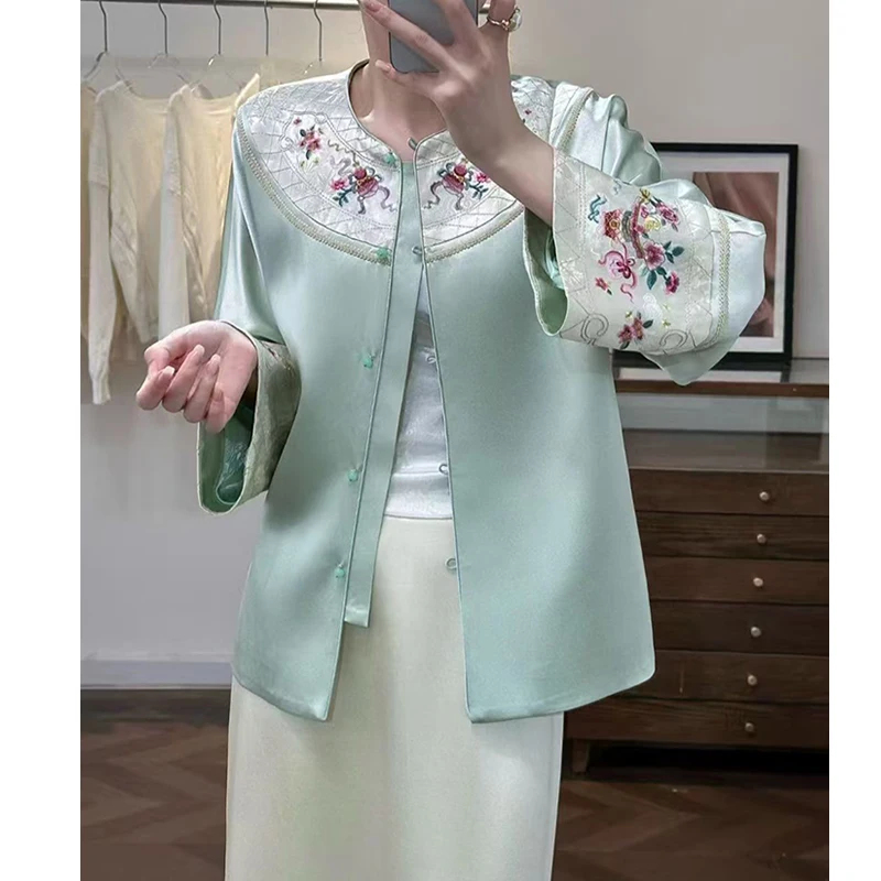 Autumn New Chinese Style O-Neck Acetate Fabric Cloud shoulder Embroidery+Lining Satin Jacquard Elegant Women's Coat S-XXL
Autumn New Chinese Style O-Neck Acetate Fabric Cloud shoulder Embroidery+Lining Satin Jacquard Elegant Women's Coat S-XXL