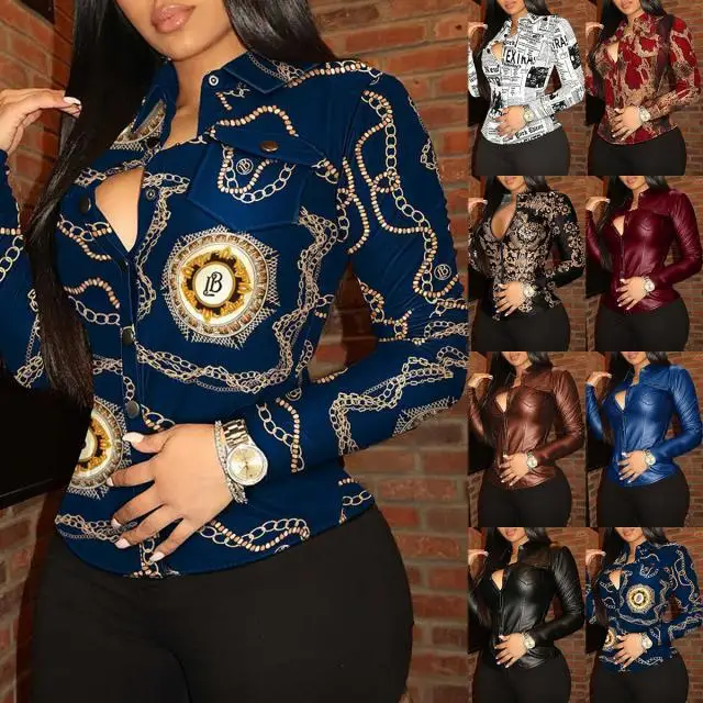 Women's Leather Shirt Pocket Detailing Long Sleeve Commute Style Printed Design Non-Shrinking Full Size Leather Blouse
Women's Leather Shirt Pocket Detailing Long Sleeve Commute Style Printed Design Non-Shrinking Full Size Leather Blouse
