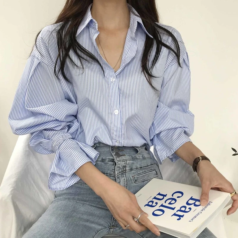 Spring New Chic Loose Long Sleeve Women's Shirt Simple Inner Wear Stripe Design Korean Style Collar Button up Cotton Blend
Spring New Chic Loose Long Sleeve Women's Shirt Simple Inner Wear Stripe Design Korean Style Collar Button up Cotton Blend