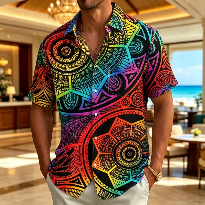 Men's Mandala Ethnic Style Printed Short Sleeved Shirt With pockets, Suitable For Beach Vacations And Bohemian Style
Men's Mandala Ethnic Style Printed Short Sleeved Shirt With pockets, Suitable For Beach Vacations And Bohemian Style