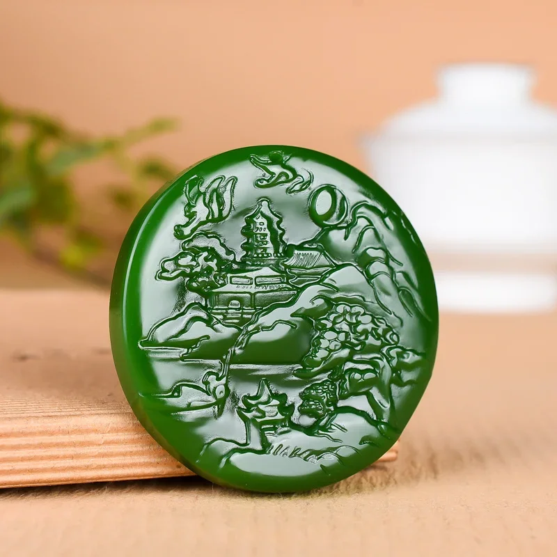 Natural Green Jade Landscape Pendant Necklace Chinese Fashion Jewelry Jadeite Hand-Carved Charm Amulet Lucky Gifts for Women Men
Natural Green Jade Landscape Pendant Necklace Chinese Fashion Jewelry Jadeite Hand-Carved Charm Amulet Lucky Gifts for Women Men