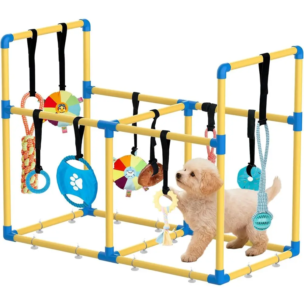 Large Indoor Play Gym with 10 Interactive Toys for Dogs, Enrichment & Teething, Stretchy Rope & Velcro, Yellow
Large Indoor Play Gym with 10 Interactive Toys for Dogs, Enrichment & Teething, Stretchy Rope & Velcro, Yellow