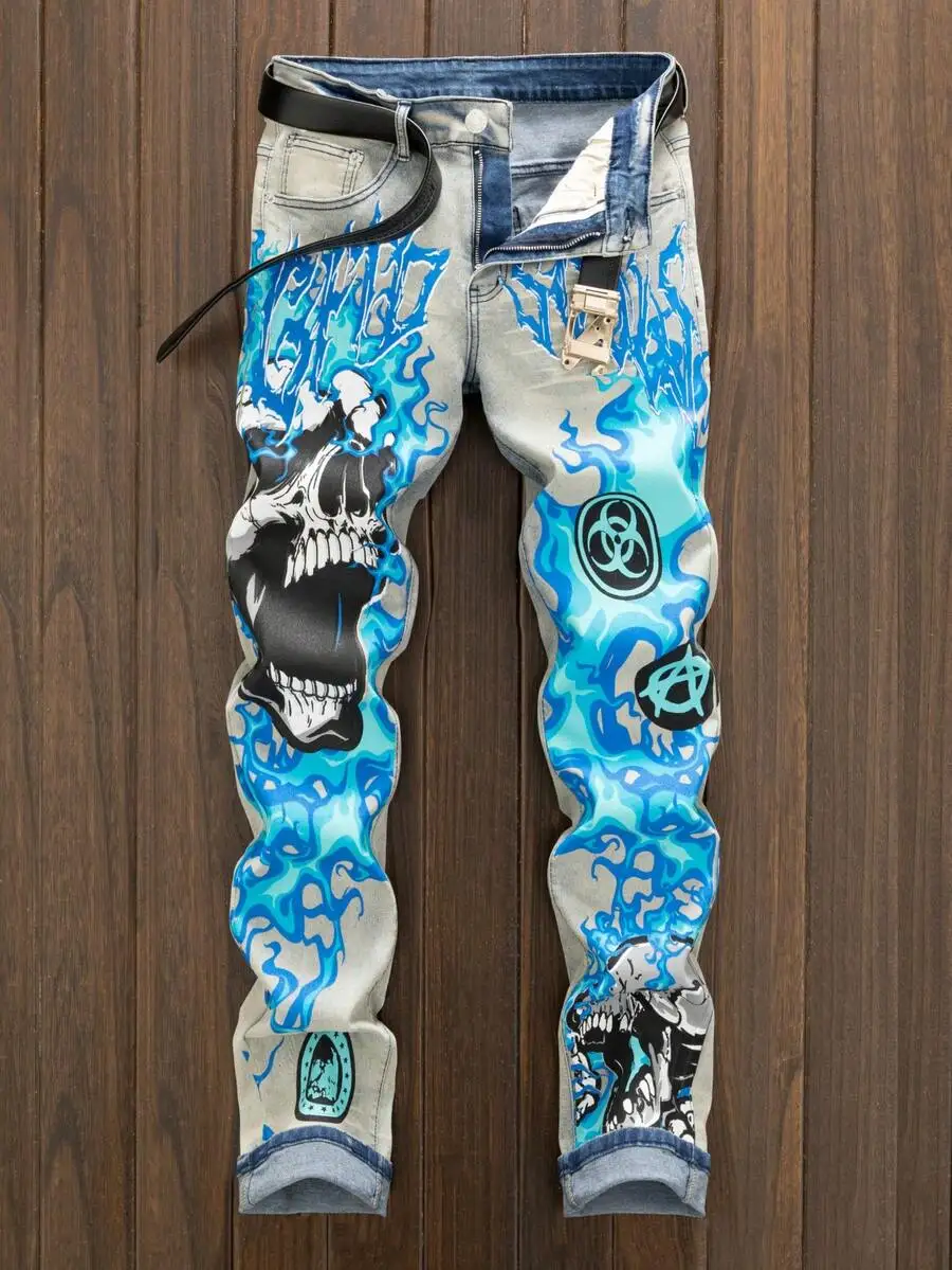Mens Street Style Printed Denim Jeans With Graphic Design
Mens Street Style Printed Denim Jeans With Graphic Design
