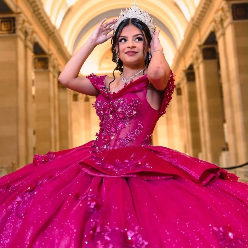 Rose Red Quinceanera Dress off-shoulder Sequins Crystal 3D Flower Decal Long tail vestidos de 15 Quinceanera Customize
Rose Red Quinceanera Dress off-shoulder Sequins Crystal 3D Flower Decal Long tail vestidos de 15 Quinceanera Customize