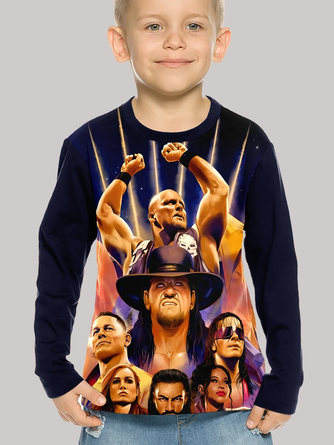 Детская футболка с 3D принтом и длинными рукавами для борьбы WWE EAW, весенне-осенняя одежда, повседневные топы с круглым вырезом для мальчиков и девочек
Детская футболка с 3D принтом и длинными рукавами для борьбы WWE EAW, весенне-осенняя одежда, повседневные топы с круглым вырезом для мальчиков и девочек