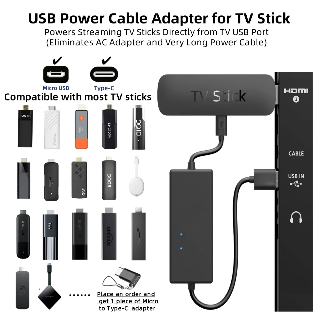 Power Cable Adapter for Amazon Fire TV Xiaomi Google TV Streamer 4K Chromecast Streaming Stick Eliminate the Need for AC Adapter
Power Cable Adapter for Amazon Fire TV Xiaomi Google TV Streamer 4K Chromecast Streaming Stick Eliminate the Need for AC Adapter