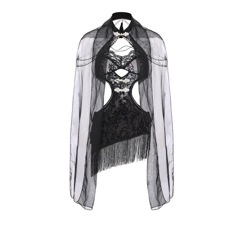 Sexy Lingerie Velvet Burnout Sweet Temptation Tassel Qipao Cheongsam Mesh Sheer Cape Shawl Uniform Costume Women Set Erotic Gown
Sexy Lingerie Velvet Burnout Sweet Temptation Tassel Qipao Cheongsam Mesh Sheer Cape Shawl Uniform Costume Women Set Erotic Gown