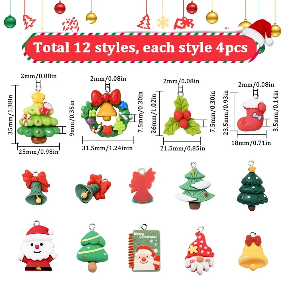 48Pcs 12 Styles Christmas Theme Opaque Resin Pendants with Platinum Plated Iron Loops Mixed Color Mixed Shapes
48Pcs 12 Styles Christmas Theme Opaque Resin Pendants with Platinum Plated Iron Loops Mixed Color Mixed Shapes