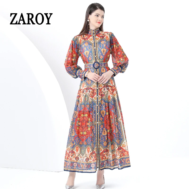 ZAROY Vintage Boho Print Lantern Sleeve Maxi Dress Buton-up A-line Print Belted Luxury Long Dress Elegant Party Vestidos שמלה
ZAROY Vintage Boho Print Lantern Sleeve Maxi Dress Buton-up A-line Print Belted Luxury Long Dress Elegant Party Vestidos שמלה
