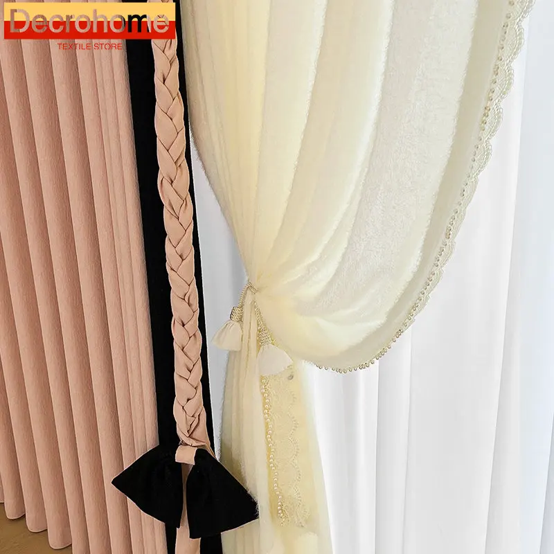 New Pink Jacquard Thickened Fried Dough Twists Braid Decorative Stitching Blackout Curtains for Living Room Bedroom Customized
New Pink Jacquard Thickened Fried Dough Twists Braid Decorative Stitching Blackout Curtains for Living Room Bedroom Customized