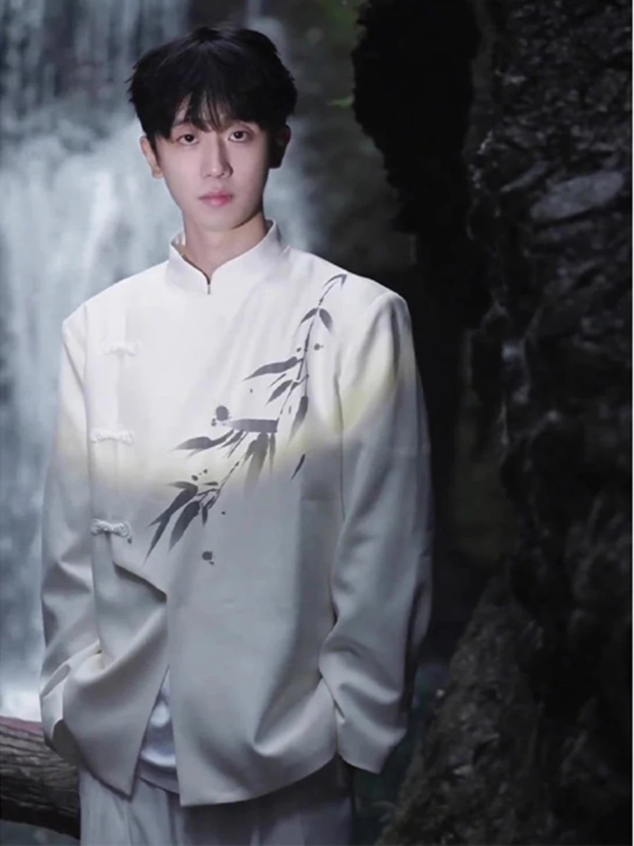 New Chinese Style Men's Suit Jacket Spring Autumn White Cleanfit Bamboo Leaf Print Padded Shoulder Buttonless Traditional Wes...
New Chinese Style Men's Suit Jacket Spring Autumn White Cleanfit Bamboo Leaf Print Padded Shoulder Buttonless Traditional Wes...