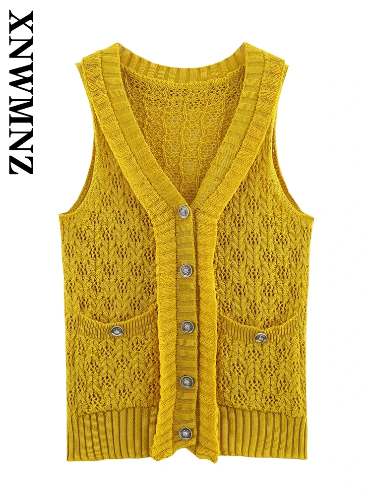 XNWMNZ 2025 Spring Woman's Retro Knit Gilet Cardigan Chic Summer Woman V-Collar Sweater Ruffles Pockets Sleeveless Jumper Top
XNWMNZ 2025 Spring Woman's Retro Knit Gilet Cardigan Chic Summer Woman V-Collar Sweater Ruffles Pockets Sleeveless Jumper Top