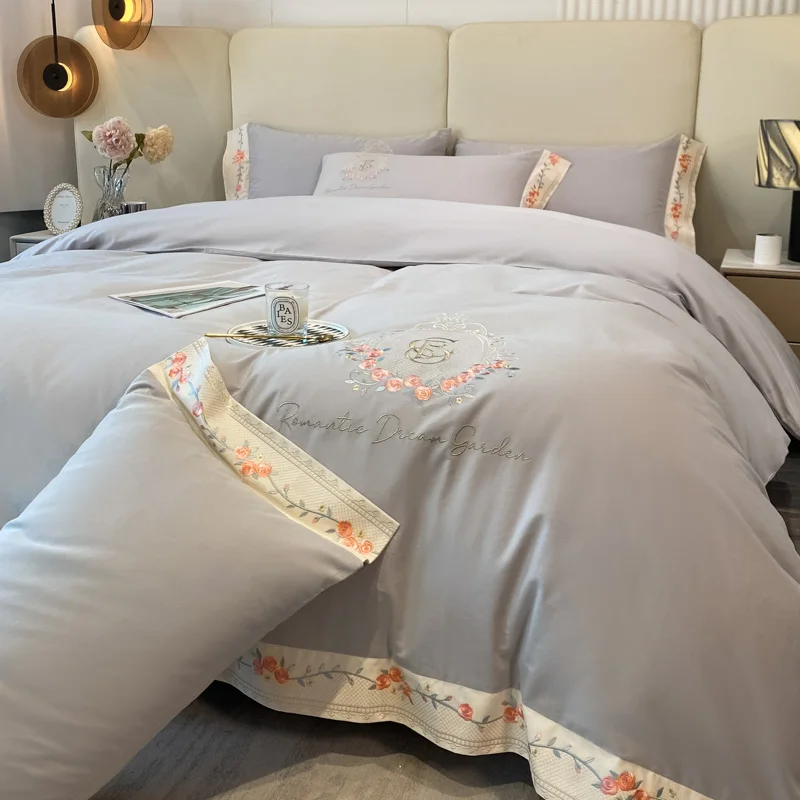 High Quality Bedding Set Luxury Floral Embroidery Gray Egyptian Cotton Duvet Cover Flat/Fitted Sheet Pillowcases Home Textiles
High Quality Bedding Set Luxury Floral Embroidery Gray Egyptian Cotton Duvet Cover Flat/Fitted Sheet Pillowcases Home Textiles