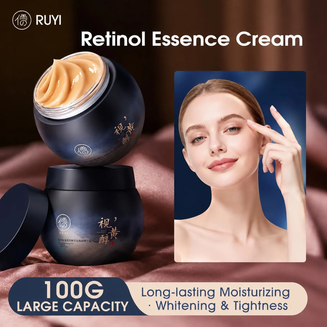 RUYI Retinol Essence Facial Cream High Moisturizing Firming & Anti-wrinkle Fade Spots Brightening Soothing Face Cream 100g
RUYI Retinol Essence Facial Cream High Moisturizing Firming & Anti-wrinkle Fade Spots Brightening Soothing Face Cream 100g