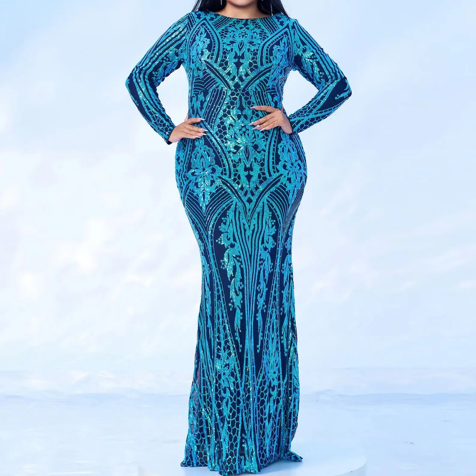 Plus Size XL-4XL Luxury Evening Dress Ladies Blue Long Sleeved Sequin Mermaid Wedding Birthday Party Bandage Maxi Dress Backless
Plus Size XL-4XL Luxury Evening Dress Ladies Blue Long Sleeved Sequin Mermaid Wedding Birthday Party Bandage Maxi Dress Backless