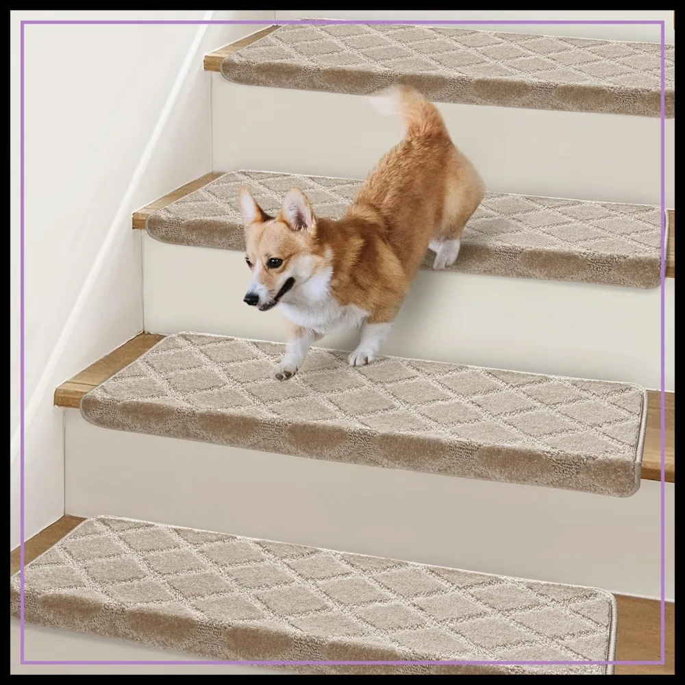 Bullnose Stair Treads Non Slip 9.5" x 36", 14 Pcs Carpet Stair Treads for Wooden Steps Indoor with Edge Protection, Reusable Peel and Stick TPU Backing Stair Runner Rugs - Diamond Pattern
Bullnose Stair Treads Non Slip 9.5" x 36", 14 Pcs Carpet Stair Treads for Wooden Steps Indoor with Edge Protection, Reusable Peel and Stick TPU Backing Stair Runner Rugs - Diamond Pattern