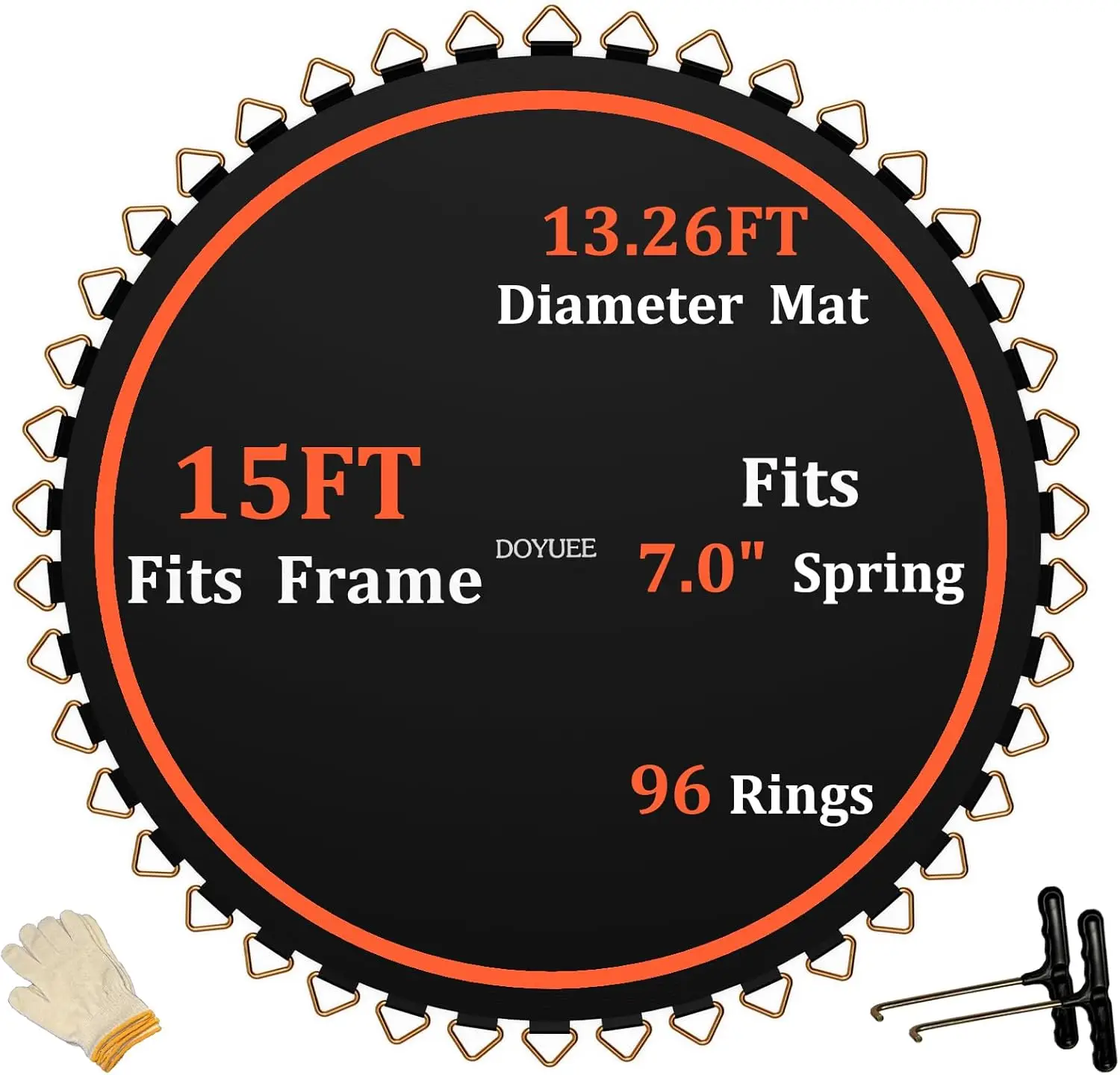 13.26ft Trampoline Mat Replacement with 96 Rings, Fits 15ft Frame Using 7.0" Springs
13.26ft Trampoline Mat Replacement with 96 Rings, Fits 15ft Frame Using 7.0" Springs