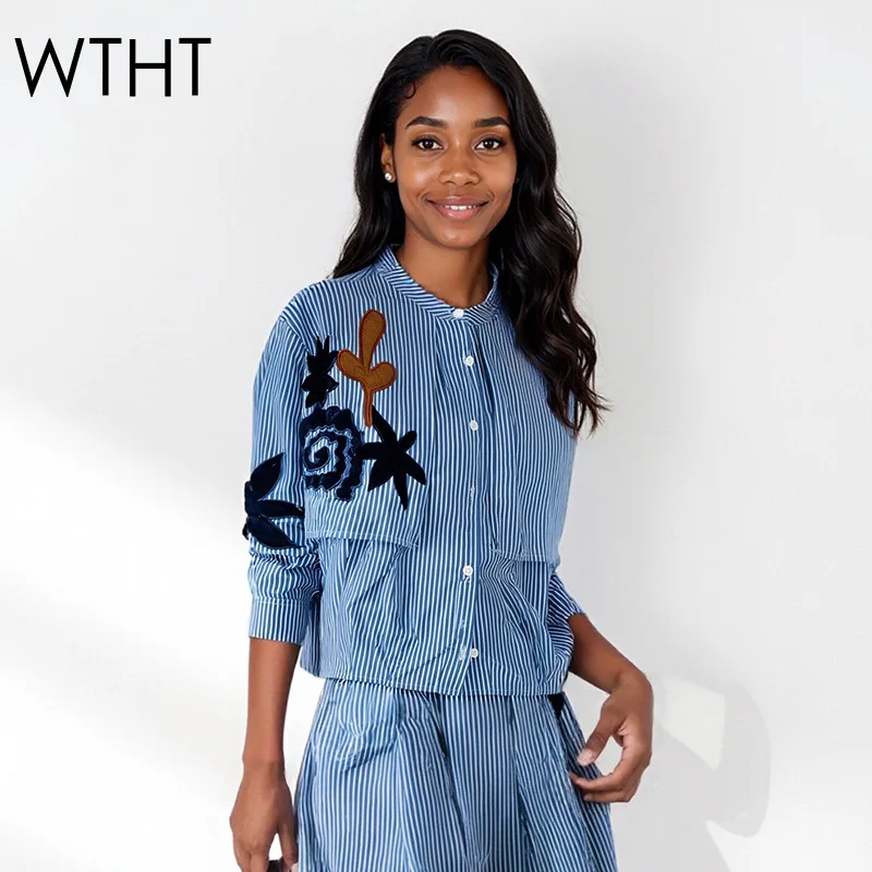 WTHT новая модная женская полосатая рубашка с вышивкой, осень 2022, модная блузка с отложным воротником и длинными рукавами, женская 1LS2405
WTHT новая модная женская полосатая рубашка с вышивкой, осень 2022, модная блузка с отложным воротником и длинными рукавами, женская 1LS2405