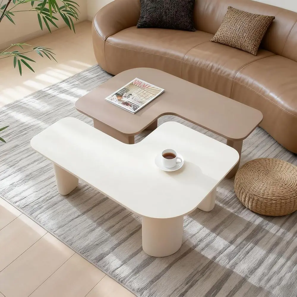 White Modern L-Shape Coffee Table Set, 2-Piece Living Room Furniture with Minimalist Design for Home Office Use
White Modern L-Shape Coffee Table Set, 2-Piece Living Room Furniture with Minimalist Design for Home Office Use
