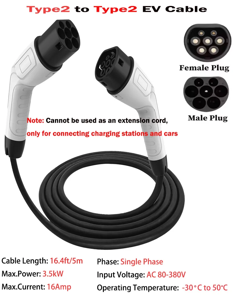 Type 2 to Type 2 EV Charging Cable Electric Vehicle Charger Cord IEC 62196-2 for EVSE Charging Stations
Type 2 to Type 2 EV Charging Cable Electric Vehicle Charger Cord IEC 62196-2 for EVSE Charging Stations