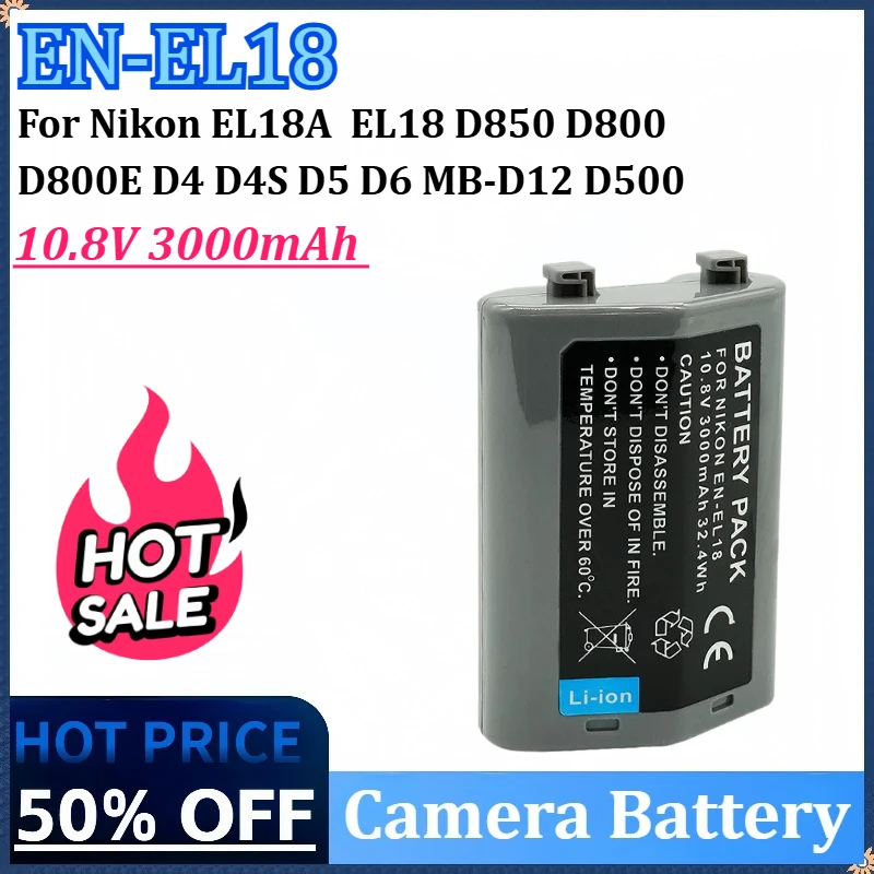 New EN-EL18 10.8V 3000mAh Camera Battery for Nikon EN EL18A EN EL18 D850 D800 D800E D4 D4S D5 D6 MB-D12 D500 D800 Batteries
New EN-EL18 10.8V 3000mAh Camera Battery for Nikon EN EL18A EN EL18 D850 D800 D800E D4 D4S D5 D6 MB-D12 D500 D800 Batteries