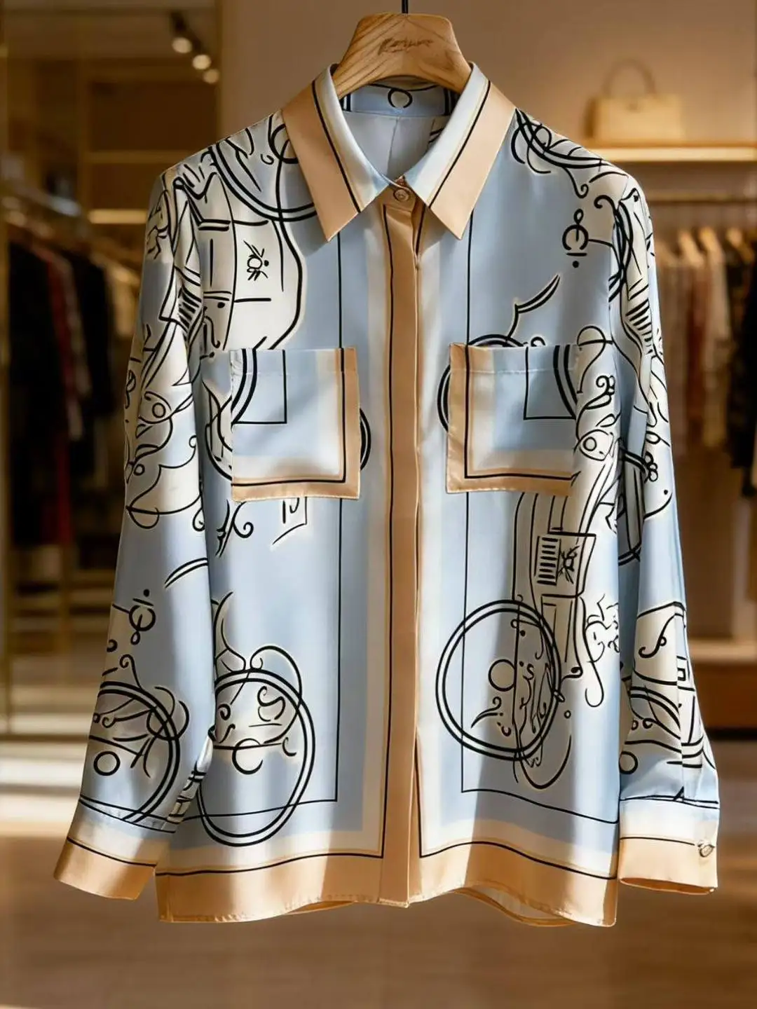 Elegant Long Sleeve Silk Shirt Collared Print Design Color Block Straight Cut Geometric Pattern Women's Comfortable Breathabl...
Elegant Long Sleeve Silk Shirt Collared Print Design Color Block Straight Cut Geometric Pattern Women's Comfortable Breathabl...
