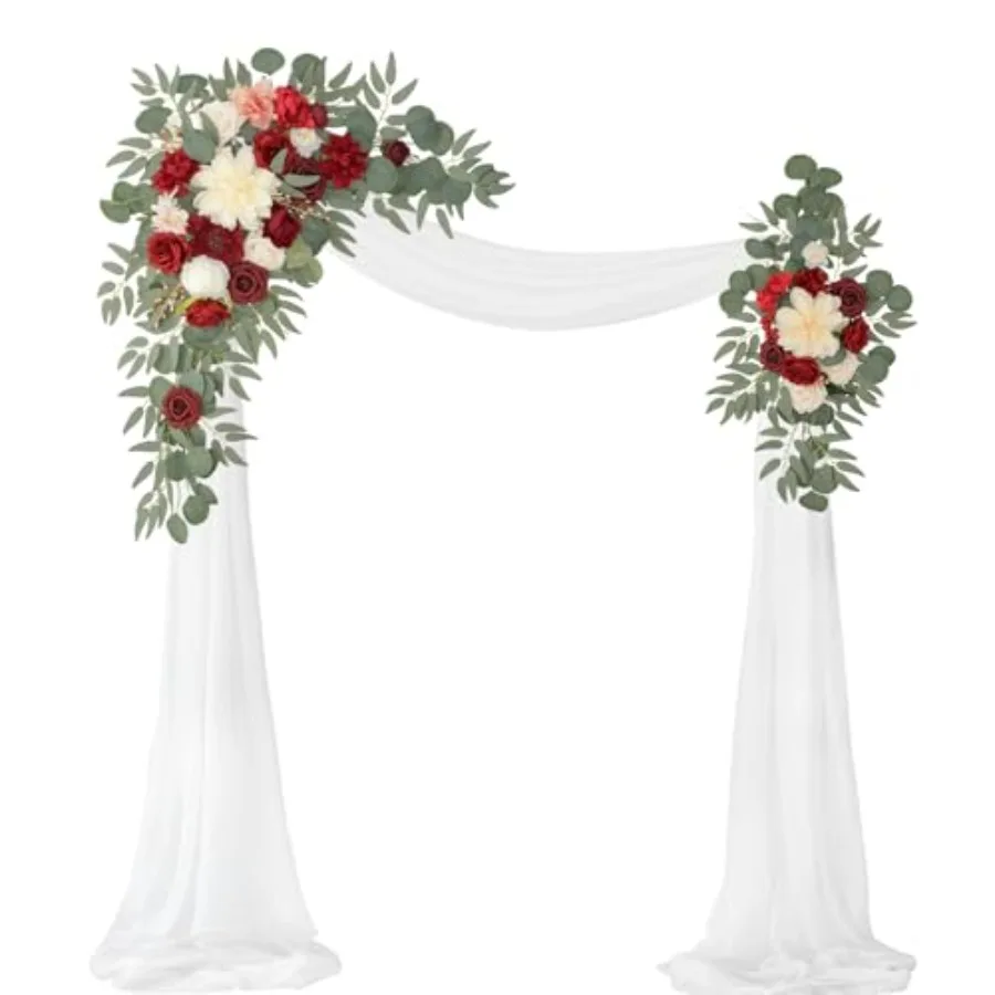 Wedding ceremony arch flowers kit: burgundy artificial flowers and sheer drape for arbor decoration, premium silk material, ele
Wedding ceremony arch flowers kit: burgundy artificial flowers and sheer drape for arbor decoration, premium silk material, ele