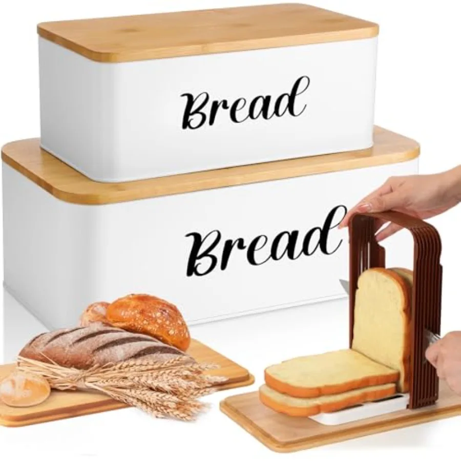 2 Pcs Extra Large Bread Box with Slicer Metal Farmhouse Bread Storage Container with Bamboo Cutting Board Lids Multi-size Bread
2 Pcs Extra Large Bread Box with Slicer Metal Farmhouse Bread Storage Container with Bamboo Cutting Board Lids Multi-size Bread