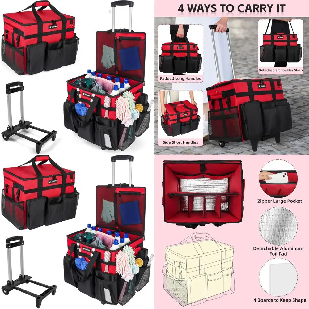 Large Rolling Cleaning Cart with Detachable Trolley, Multi-Pocket Housekeeping Bag with Wheels and Shoulder Strap for Cleaning T
Large Rolling Cleaning Cart with Detachable Trolley, Multi-Pocket Housekeeping Bag with Wheels and Shoulder Strap for Cleaning T