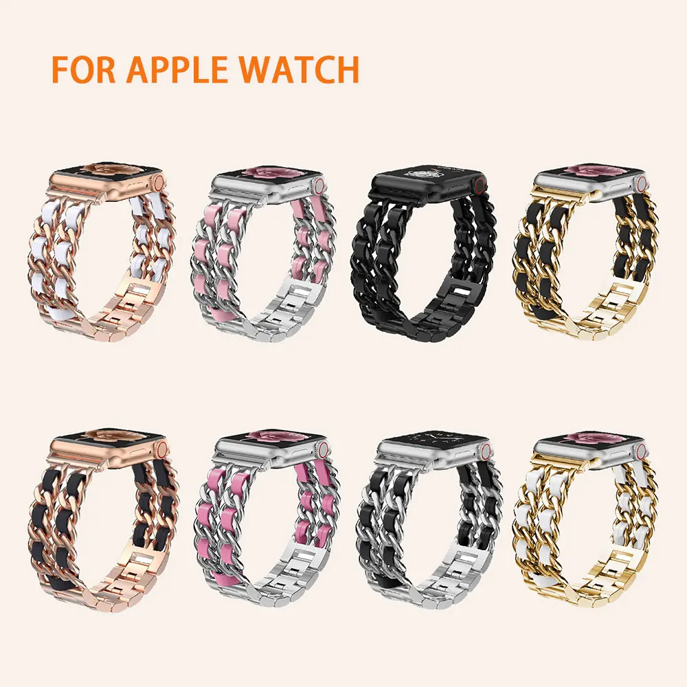 For Apple watch S10-1 strap with metal chain links and leather alternating design, women's bracelet versatile watch strap
For Apple watch S10-1 strap with metal chain links and leather alternating design, women's bracelet versatile watch strap