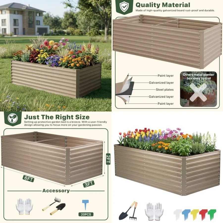 Galvanized Raised Garden Bed for Vegetables Flowers Herbs, Tall Metal Raised Garden Bed Kit with Garden Tools, Gloves, Plant La
Galvanized Raised Garden Bed for Vegetables Flowers Herbs, Tall Metal Raised Garden Bed Kit with Garden Tools, Gloves, Plant La