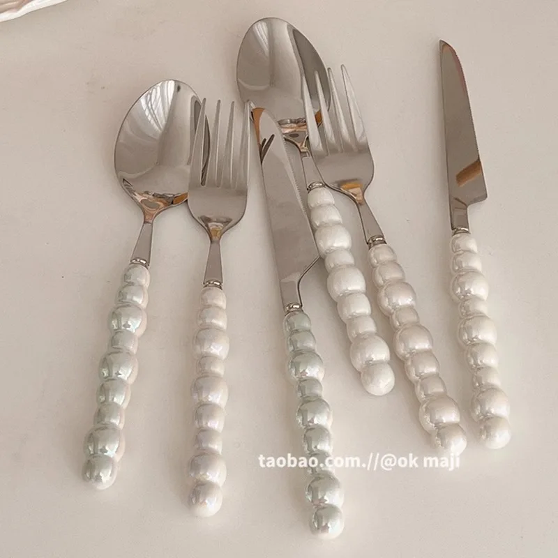 Ceramic Pearl Handle Stainless Steel Cutlery Set Steak Pasta Dessert Spoon Home Use
Ceramic Pearl Handle Stainless Steel Cutlery Set Steak Pasta Dessert Spoon Home Use