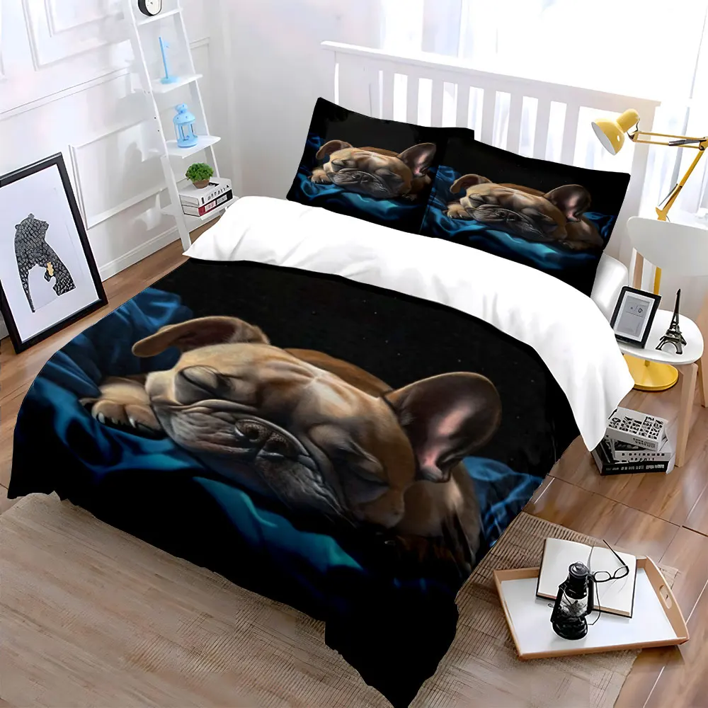 3pcs French Bulldog Bedding Set Blue + Dog Print (1Duvet Cover + 2Pillowcase) for Bedroom Decor,Single Double, Multiple Sizese
3pcs French Bulldog Bedding Set Blue + Dog Print (1Duvet Cover + 2Pillowcase) for Bedroom Decor,Single Double, Multiple Sizese