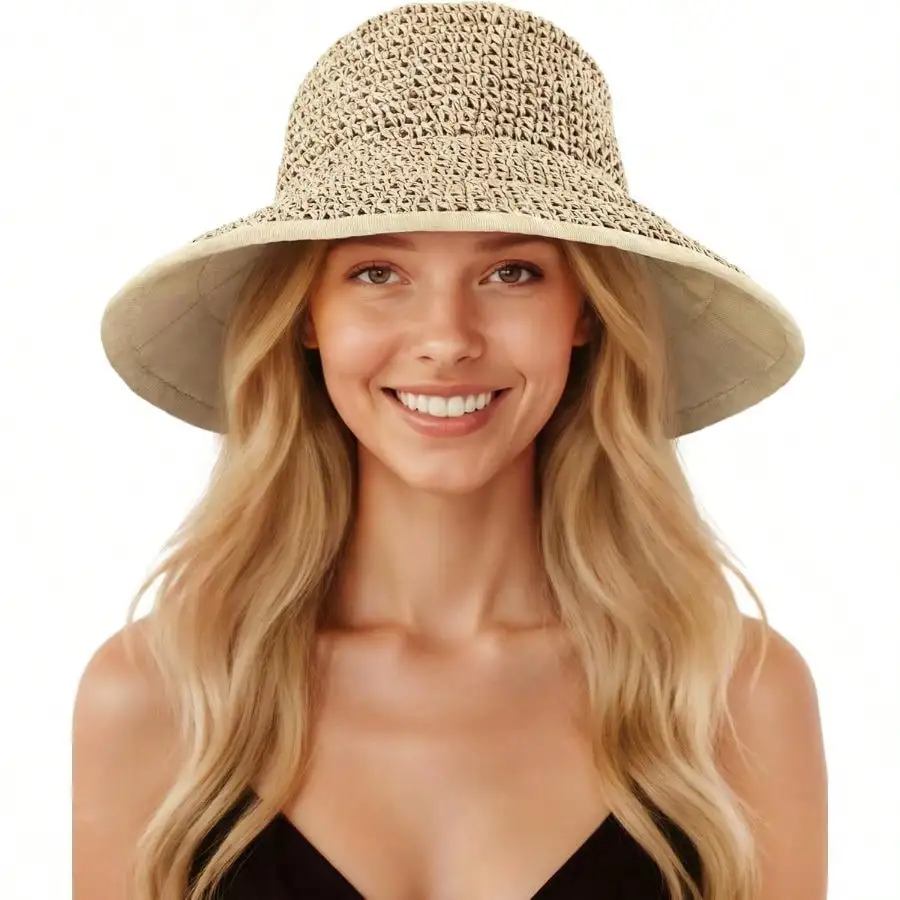 Sun Hats For Women UV Protection Handmade Wide Brim Packable Straw Bucket Hat For Beach Summer Vacation Travel
Sun Hats For Women UV Protection Handmade Wide Brim Packable Straw Bucket Hat For Beach Summer Vacation Travel