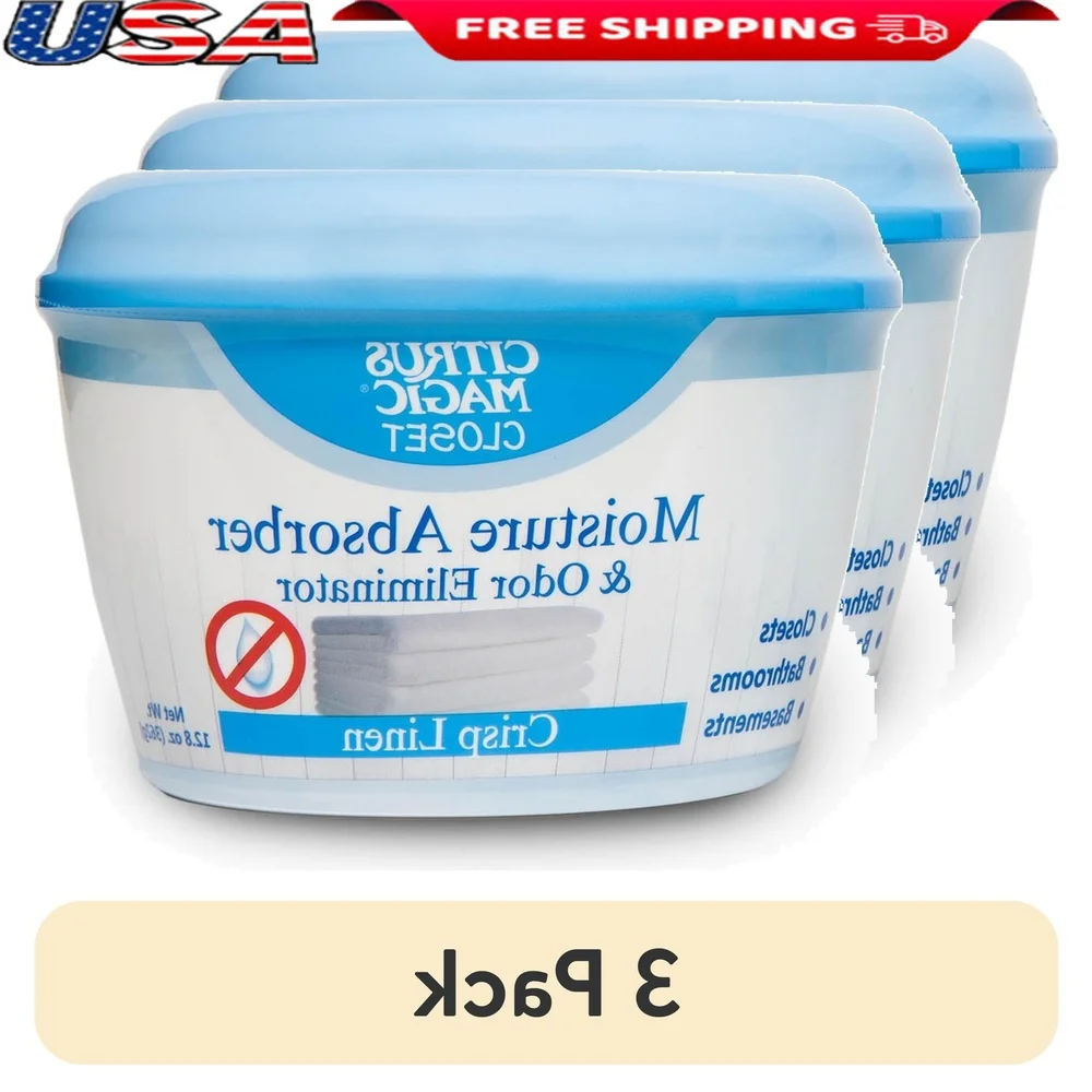 3 Pack Moisture Absorber Odor Eliminator Crisp Linen Air Freshener Closets Bathrooms Basements Deodorizing Crystals Fresh Scent
3 Pack Moisture Absorber Odor Eliminator Crisp Linen Air Freshener Closets Bathrooms Basements Deodorizing Crystals Fresh Scent