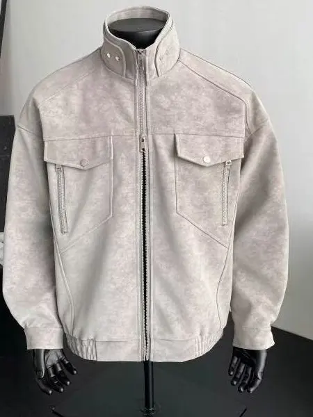 Loose Fit Stand Collar PU Leather Jaet Men's Spring Autumn Trendy Vintage Workwear Sle Zipper Closure Outerwear Top
Loose Fit Stand Collar PU Leather Jaet Men's Spring Autumn Trendy Vintage Workwear Sle Zipper Closure Outerwear Top